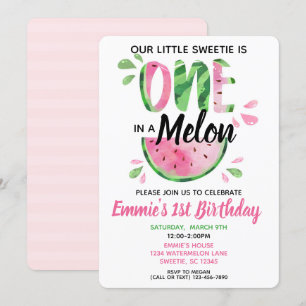 One in a Melon Little Girl First Birthday Invite