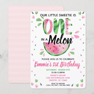 One in a Melon Little Girl First Birthday Invite