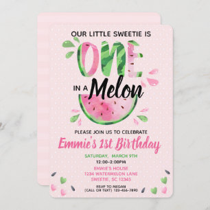 One in a Melon Little Girl First Birthday Invite
