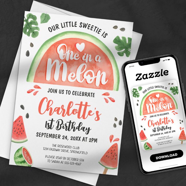 One in a Melon Little Sweetie 1st Birthday Party Invitation (Creator Uploaded)