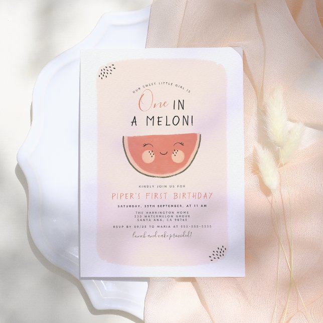 One In A Melon Little Sweetie First Birthday Party Invitation (Creator Uploaded)