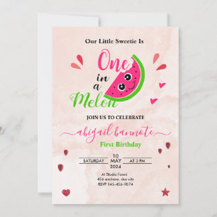 one in a melon little sweetie watermelon invitation