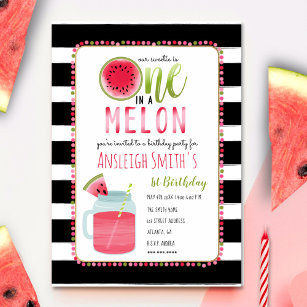 One In A Melon Mason Jar Drink First Birthday Invitation