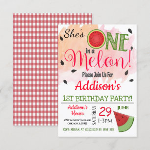 One in a Melon Party Birthday Invitation