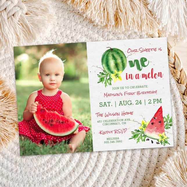 One in a Melon Photo Birthday Invitation (Creator Uploaded)
