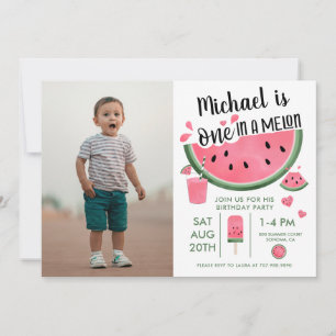 One In A Melon Photo Boy's Birthday  Invitation