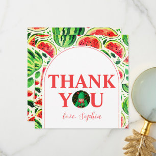 One In A Melon Photo First Birthday Thank You Card