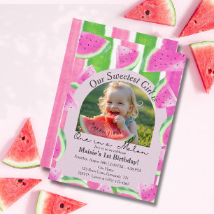 One in a Melon Photo Pink Watermelon Birthday Invitation