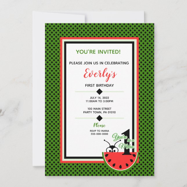 One in a Melon Picnic Ant First Birthday Invitation (Front)
