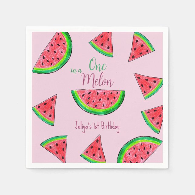 One in a melon pink 1st Birthday   Napkin (Front)