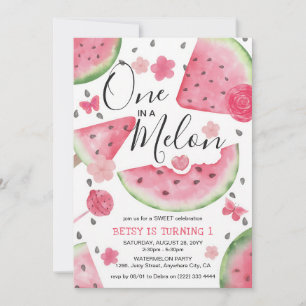One in a Melon Pink Girl 1st Birthday Invitation