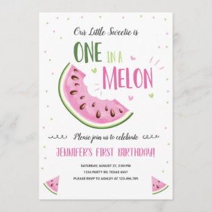 One in a Melon Pink Girl First Birthday Invitation