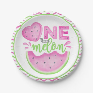 One In A Melon Pink Watermelon 1st Birthday Paper Paper Plate