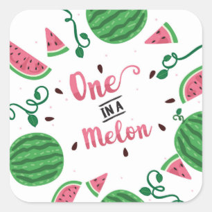 One In A Melon Sticker, Watermelon Square Sticker