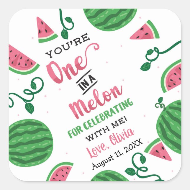 One In A Melon Sticker, Watermelon Square Sticker (Front)