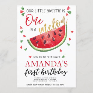 One in a Melon Summer girl 1st birthday Invitation