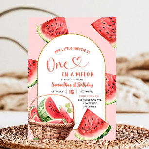 One in a Melon Summer Watermelon First Birthday Invitation