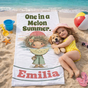 One in a Melon Summer Watermelon Kids Illustration Beach Towel