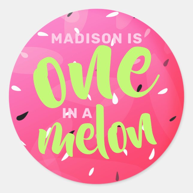 One in a Melon Sweet Summer Watermelon Birthday Classic Round Sticker (Front)