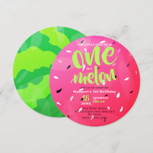 One in a Melon Sweet Summer Watermelon Birthday Invitation