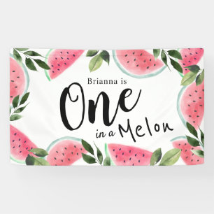 One in a Melon Watercolor Watermelon 1st Birthday Banner