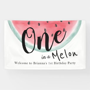One in a Melon Watercolor Watermelon 1st Birthday  Banner
