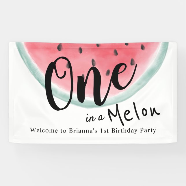 One in a Melon Watercolor Watermelon 1st Birthday  Banner (Horizontal)