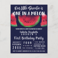 One in a Melon Watercolor Watermelon 1st Birthday