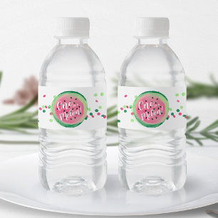 One in a Melon Watercolor Watermelon Confetti Water Bottle Label