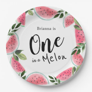 One in a Melon Watercolor Watermelon Paper Plate