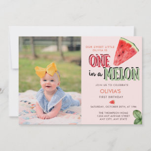 One in a Melon   Watermelon   1st birthday  Invitation