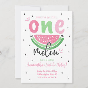 One in a Melon Watermelon 1st Birthday Invitation