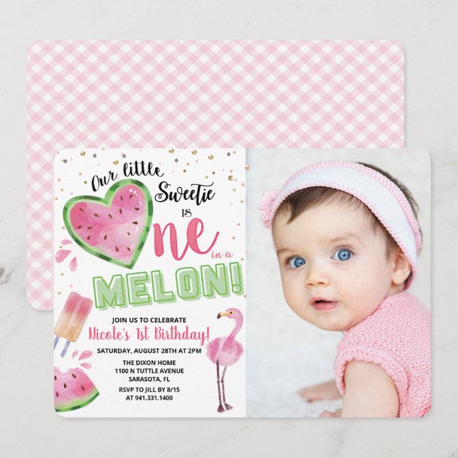 One in a Melon Watermelon 1st Birthday Invitation (Front/Back)