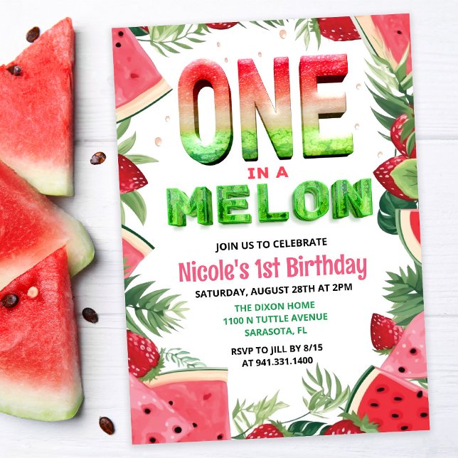 One in a Melon Watermelon 1st Birthday Invitation (Creator Uploaded)