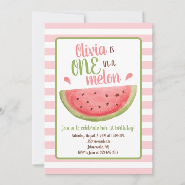 One in a Melon Watermelon 1st Birthday Invitation (Front)