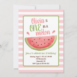 One in a Melon Watermelon 1st Birthday Invitation