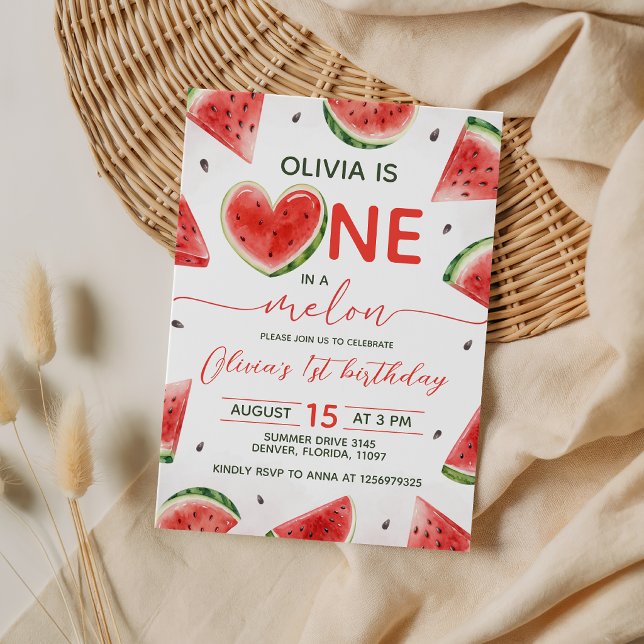 One in a Melon Watermelon 1st Birthday Invite (Creator Uploaded)