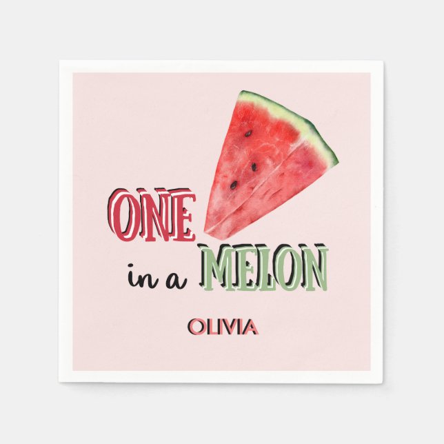 One in a Melon | Watermelon | 1st birthday  Napkin (Front)