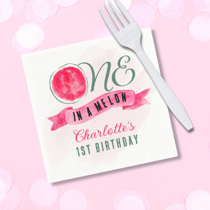 One in a Melon Watermelon 1st Birthday Napkin