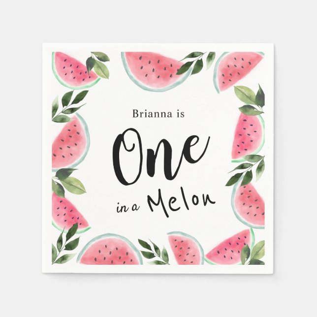 One in a Melon Watermelon 1st Birthday Paper Napkin (Front)