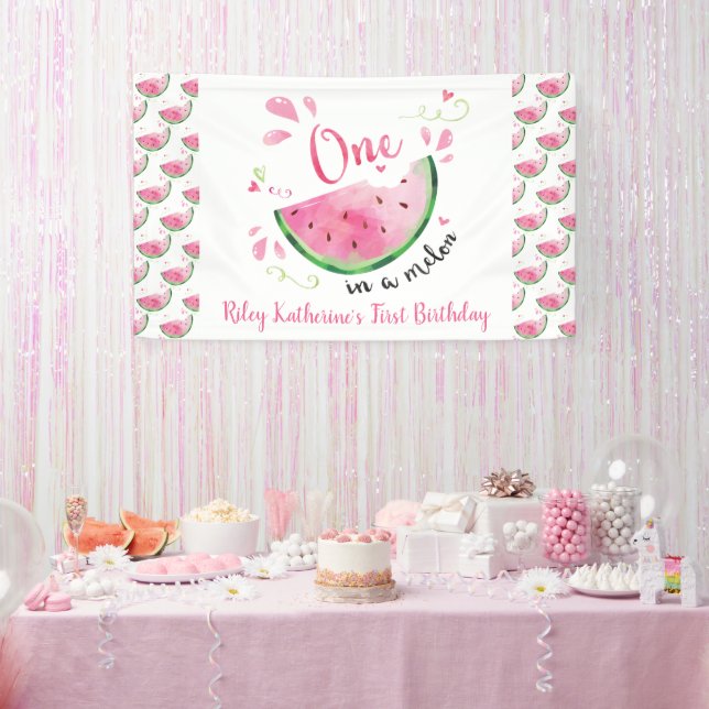 One in a Melon Watermelon 1st Birthday Party Banne Banner (Party)