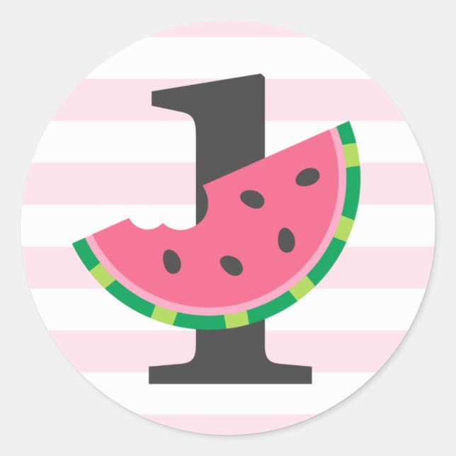 One in a Melon Watermelon 1st Birthday Party Favou Classic Round Sticker (Front)