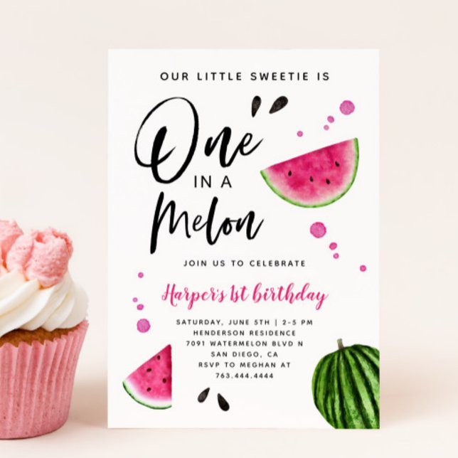 One in a Melon Watermelon 1st Birthday Party Invit Invitation (Creator Uploaded)
