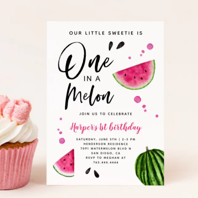 One in a Melon Watermelon 1st Birthday Party Invit Invitation | Zazzle