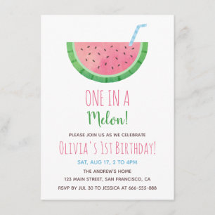 One In A Melon Watermelon 1st Birthday Party Invitation