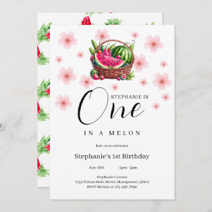 One in a Melon Watermelon 1st Birthday Party Invitation