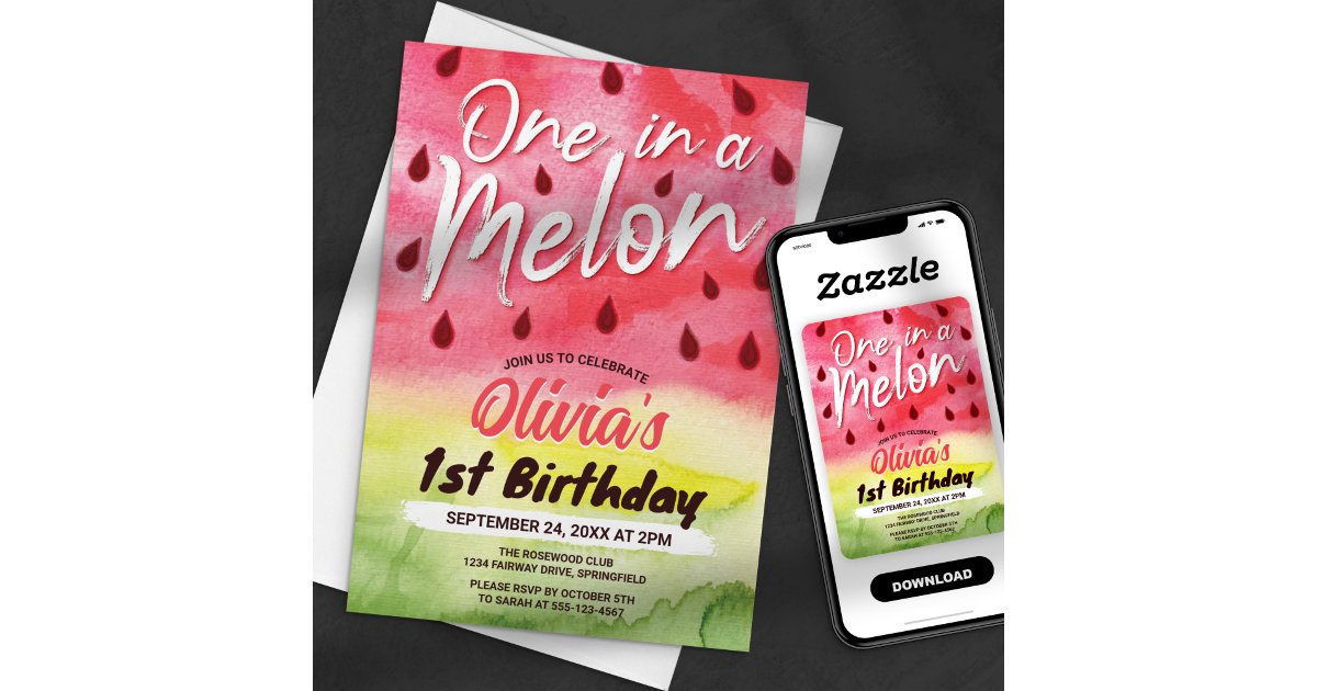 One in a Melon Watermelon 1st Birthday Party Invitation | Zazzle