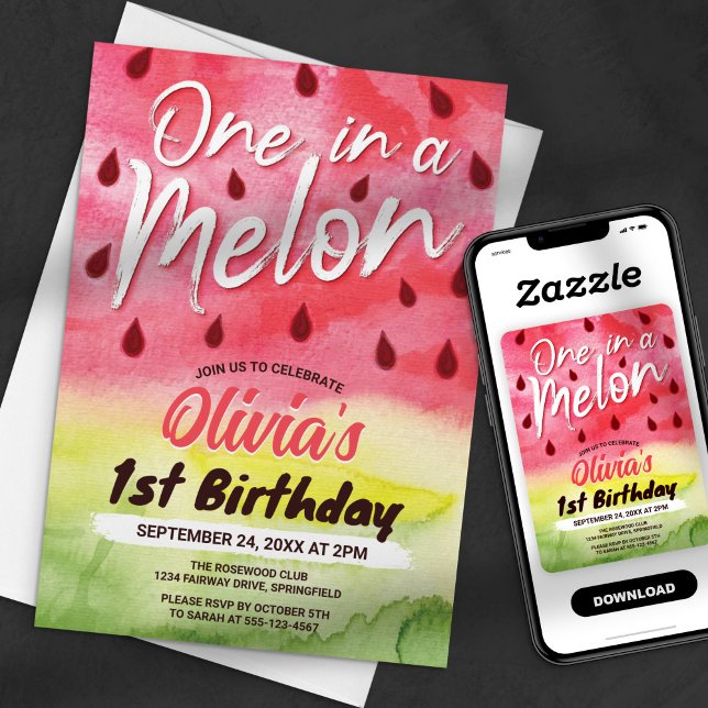 One in a Melon Watermelon 1st Birthday Party Invitation (Creator Uploaded)