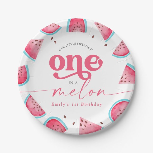 One in a Melon Watermelon 1st Birthday Party Paper Plate (Front)