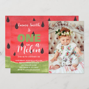 One in a Melon Watermelon 1st Birthday Photo Invitation